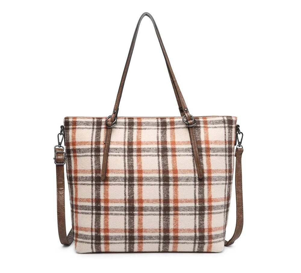 Jen & Co Ingrid Plaid Tote Bag with Removable Shoulder Strap